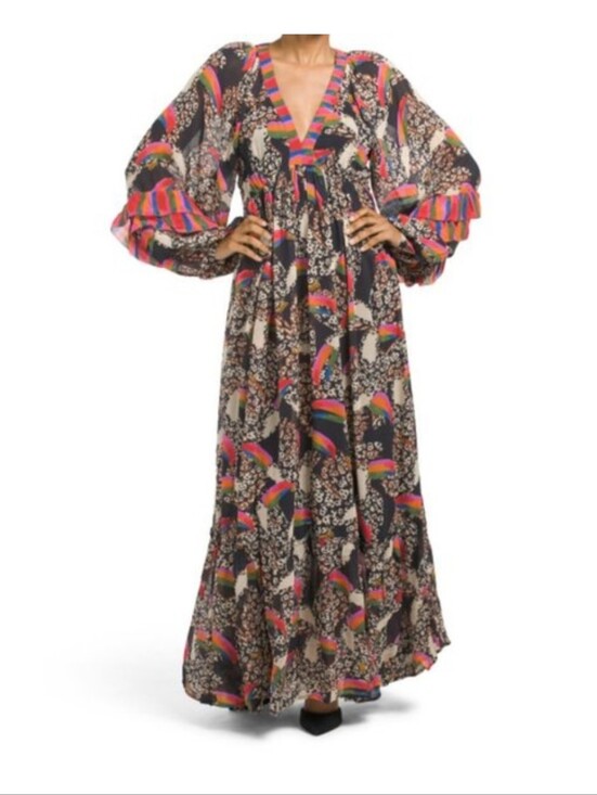 FARM Rio Dresses & Skirts - FARM Rio Leopard Toucans Boho Maxi Dress with Balloon Sleeves - Multicolor Small
